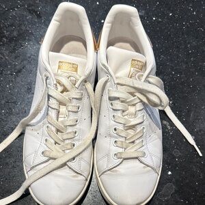 Adidas Women's White and Gold Stan Smith Sneakers